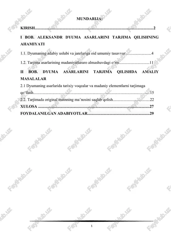 dyuma asarlarini tarjima qilish — DOCX