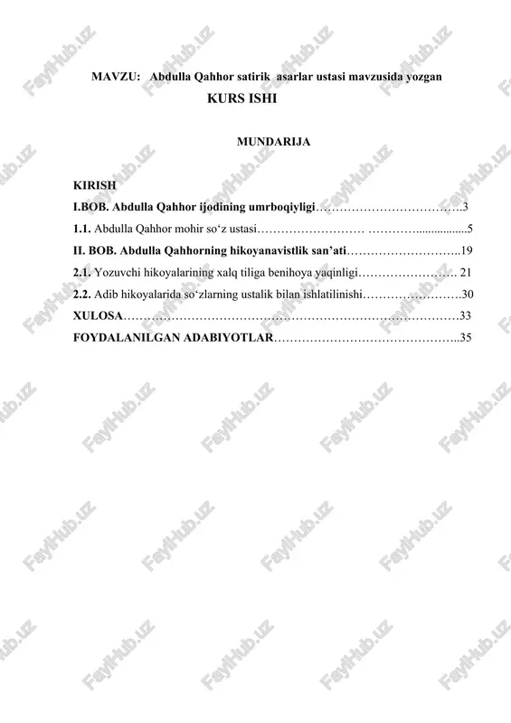 abdulla qahhor satirik asarlar ustasi — DOCX