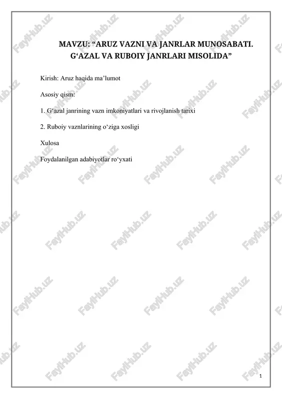 aruz va ruboiy janrlari munosabati — DOCX