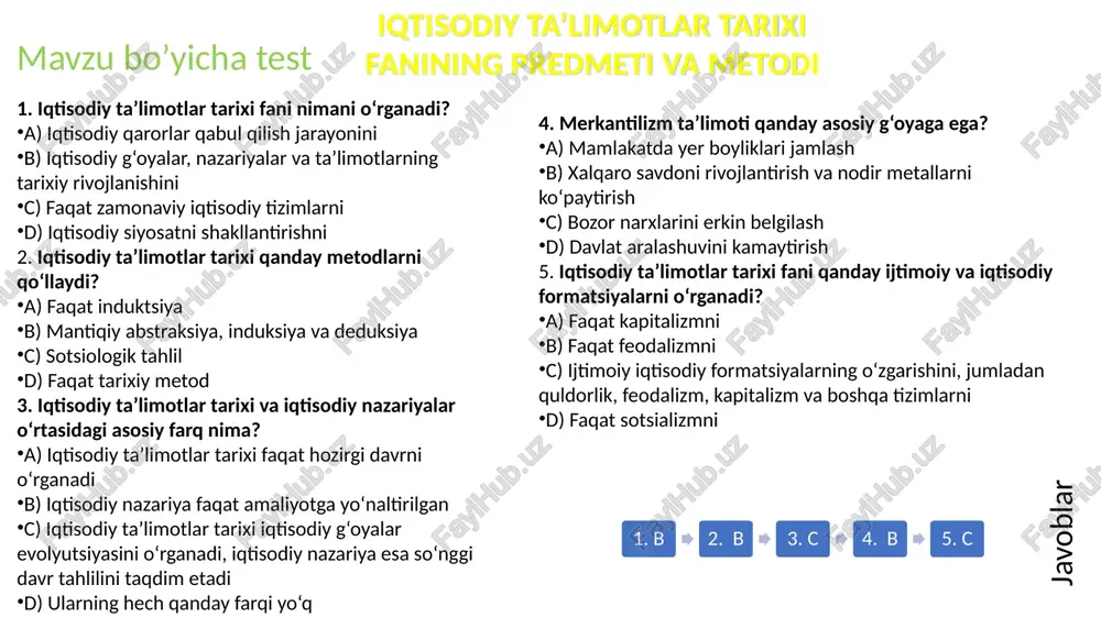 iqtisodiy ta’limotlar tarixi fanining predmeti va metodi — PPTX
