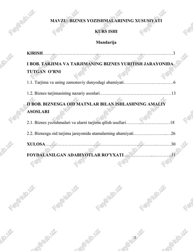 biznes yozishmalarining xususiyati kurs ishi — DOCX