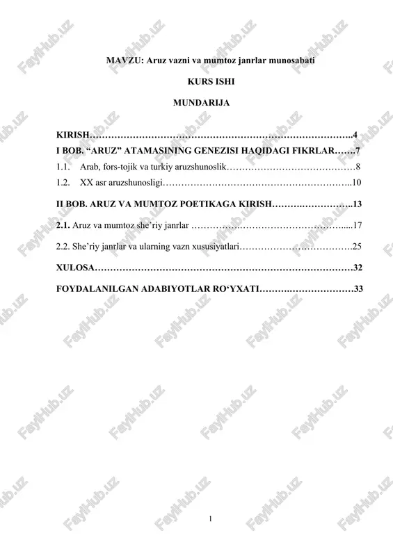 aruz vazni va mumtoz janrlar munosabati — DOCX