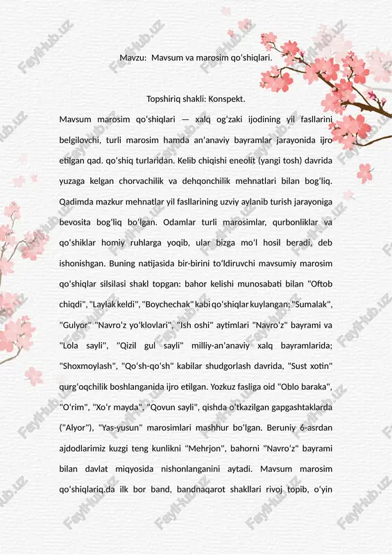 mavsum va marosim qoʻshiqlari — DOCX