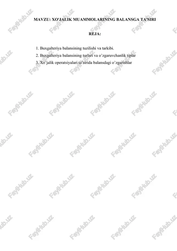 xo'jalik muammolarining balansga ta'siri — DOCX