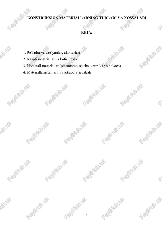 konstruksion materiallarning turlari va xossalari — DOCX