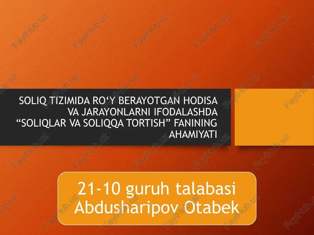 soliqlar va soliqqa tortish — PPTX