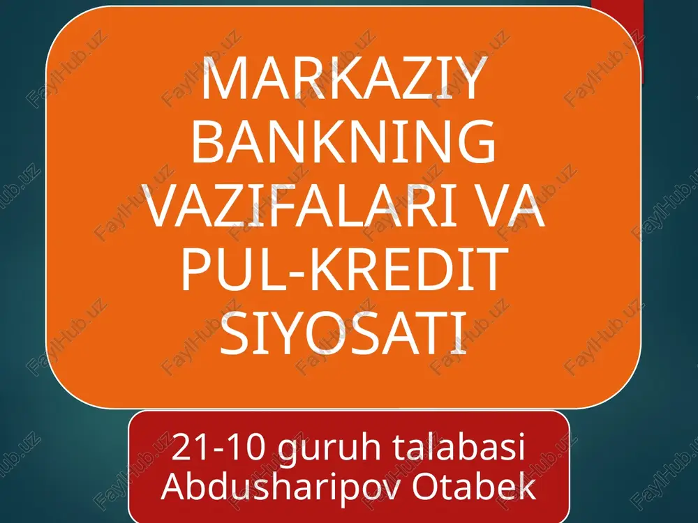 markaziy bankning vazifalari — PPTX
