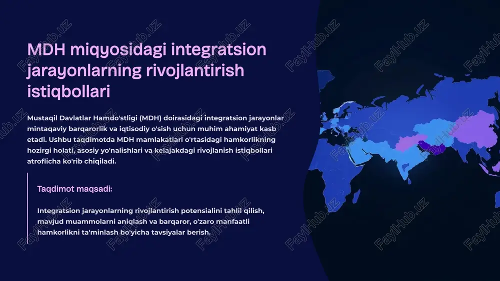 integratsion jarayonlarning rivojlantirish istiqbollari — PPTX