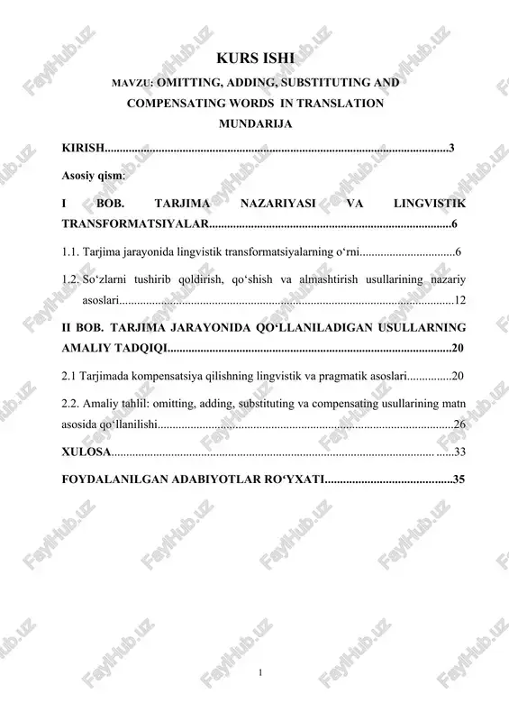 tarjima nazariyasi va lingvistik transformatsiyalar — DOCX