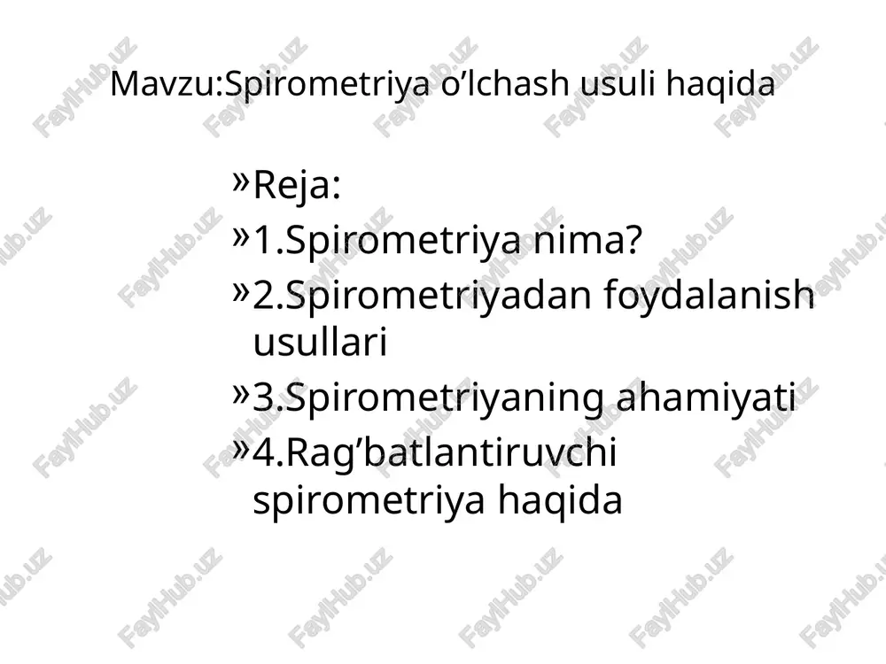 spirometriya o'lchash usuli haqida — PPTX