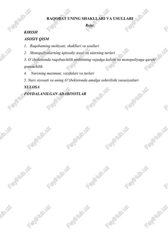 raqobat uning shakllari va usullari — DOCX