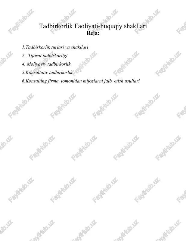 tadbirkorlik faoliyati-huquqiy shakllari — DOC