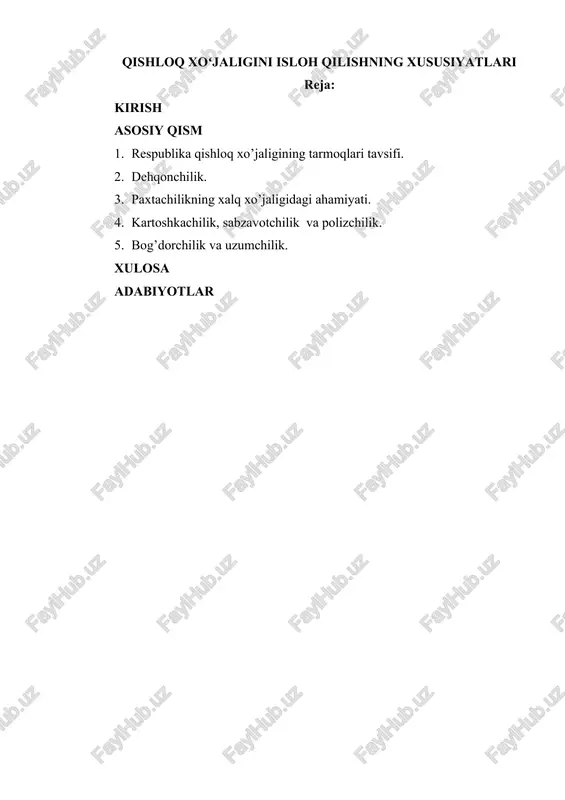 qishloq xoʻjaligini isloh qilishning xususiyatlari — DOC