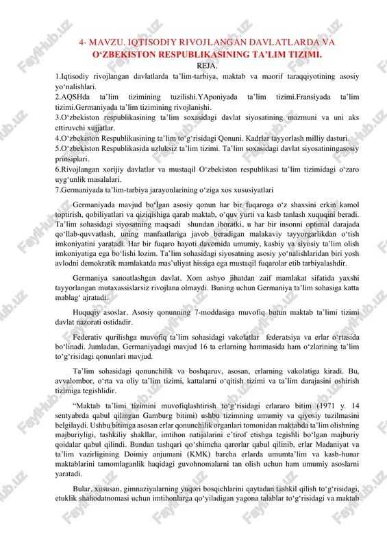 iqtisodiy rivojlangan davlatlarda va o'zbekiston respublikasining ta'lim tizimi — PDF