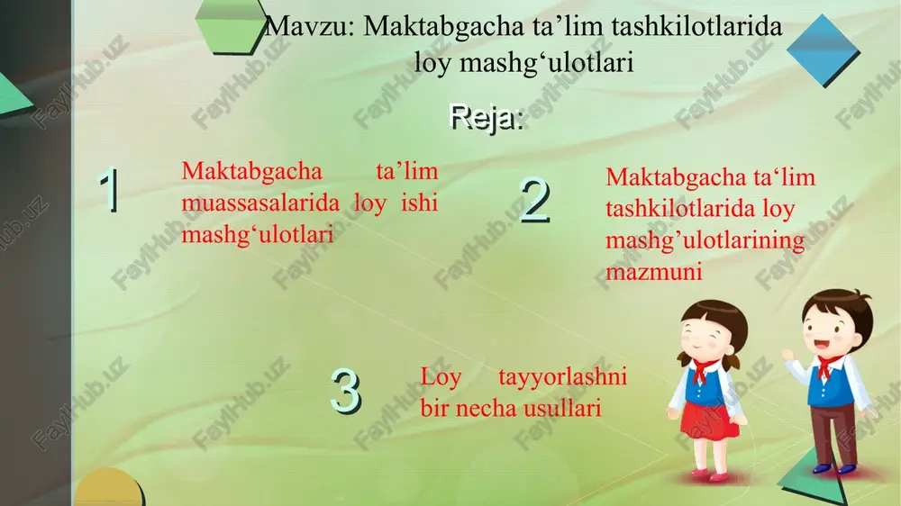 maktabgacha ta’lim tashkilotlarida loy mashg‘ulotlari — PPTX