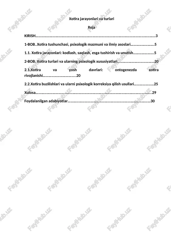 xotira jarayonlari va turlari — DOCX