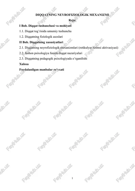 diqqatning neyrofiziologik mexanizmi — DOCX