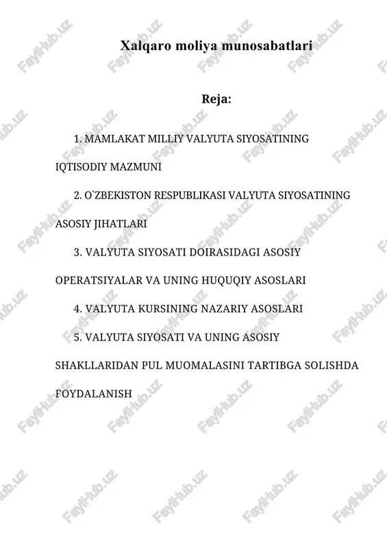 xalqaro moliya munosabatlari — DOC