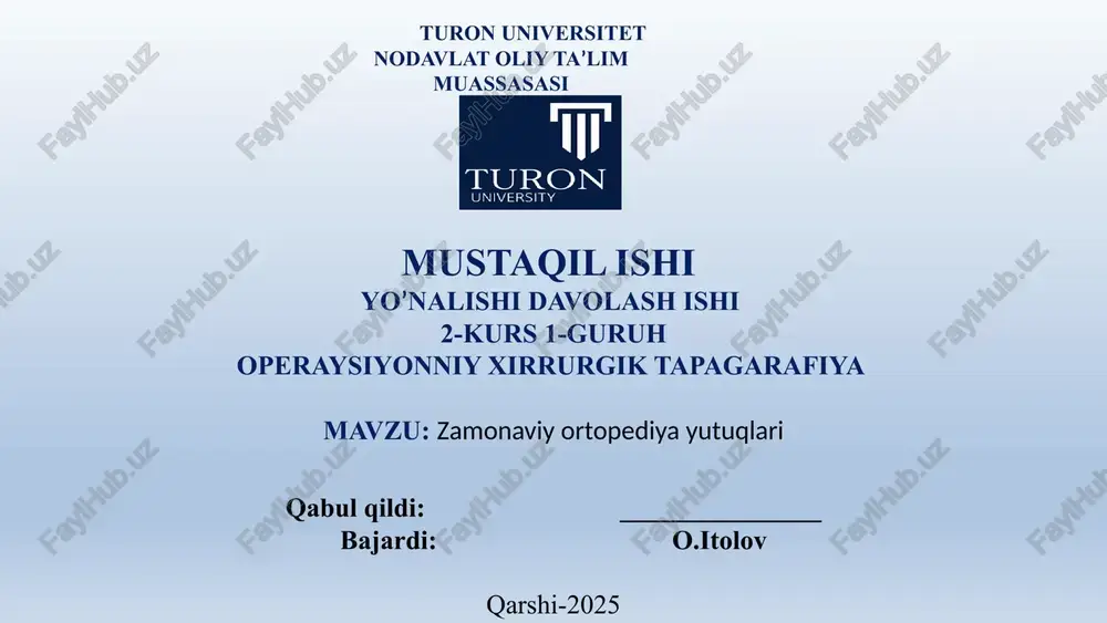 zamonaviy ortopediya yutuqlari — PPTX