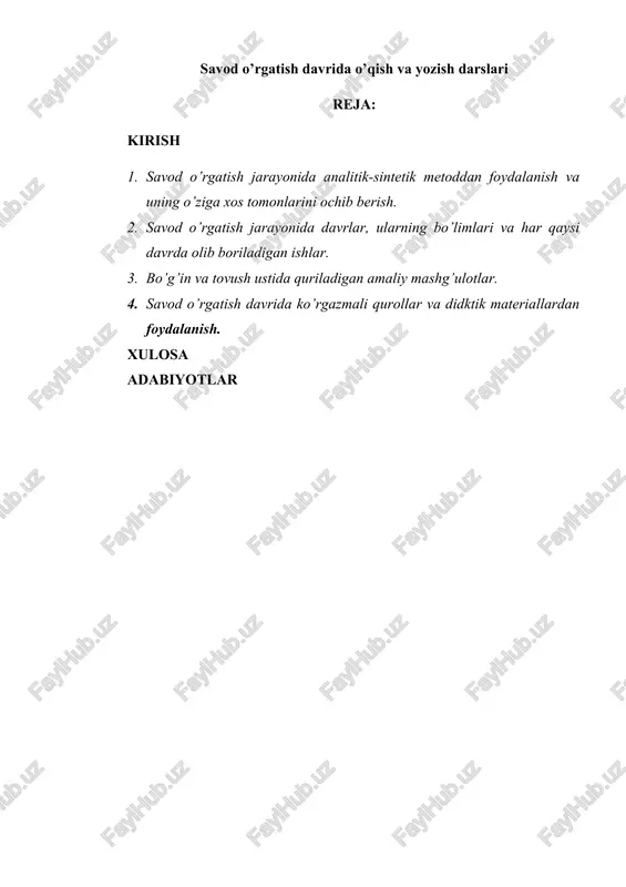 savod o’rgatish davrida o’qish va yozish darslari — DOCX