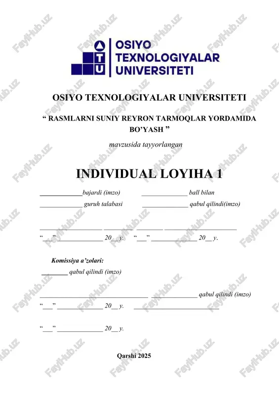 rasmlarni suniy reyron tarmoqlar yordamida bo’yash — DOCX