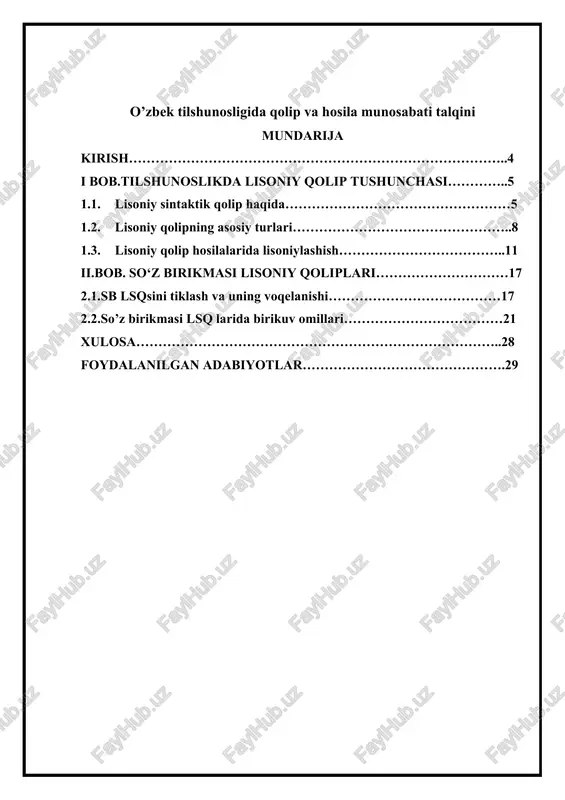 o’zbek tilshunosligida qolip va hosila munosabati talqini — DOCX