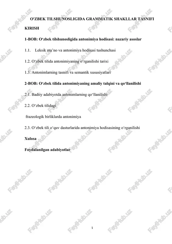 o'zbek tilshunosligida grammatik shakllar tasnifi — DOCX