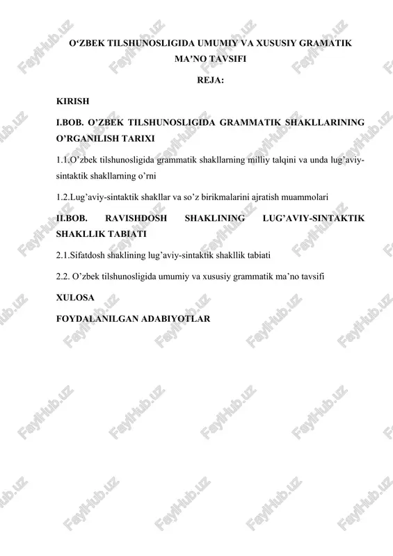 oʻzbek tilshunosligida umumiy va xususiy gramatik maʼno tavsifi — DOCX