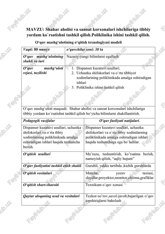 o‘quv mashg‘ulotining o‘qitish texnologiyasi modeli — DOCX