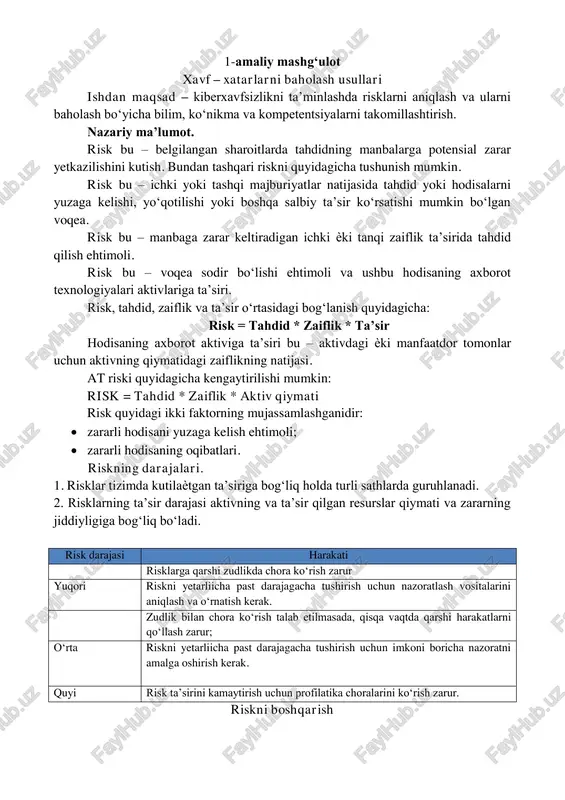 xavf – xatarlarni baholash usullari — PDF
