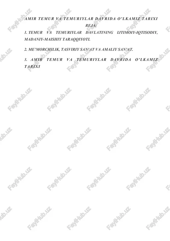 amir temur va temuriylar davrida o’lkamiz tarixi — DOCX