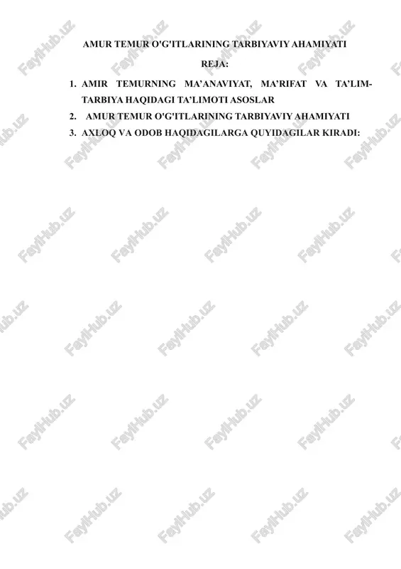 amur temur o'g'itlarining tarbiyaviy ahamiyati — DOCX