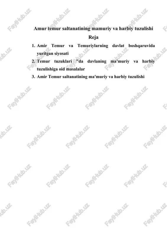 amur temur saltanatining mamuriy va harbiy tuzulishi — DOCX