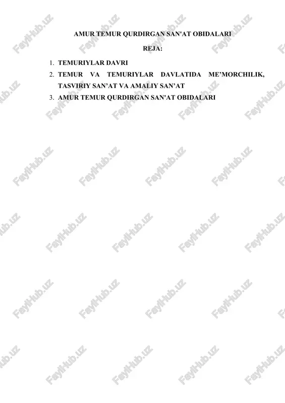 amur temur qurdirgan san'at obidalari — DOCX