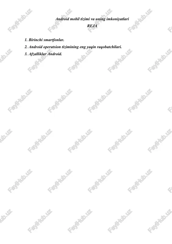 android mobil tizimi va uning imkoniyatlari — DOCX