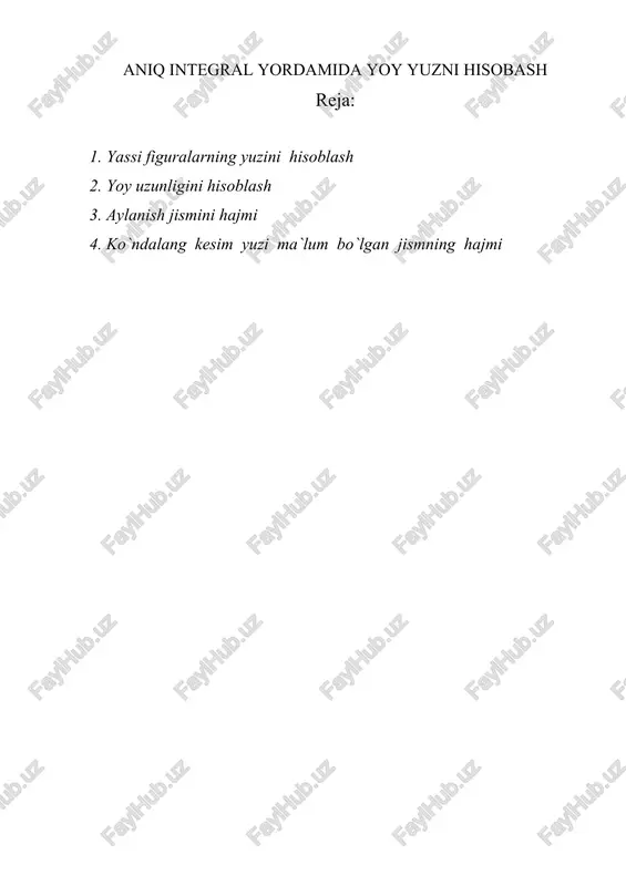 aniq integral yordamida yoy yuzni hisobash — DOC