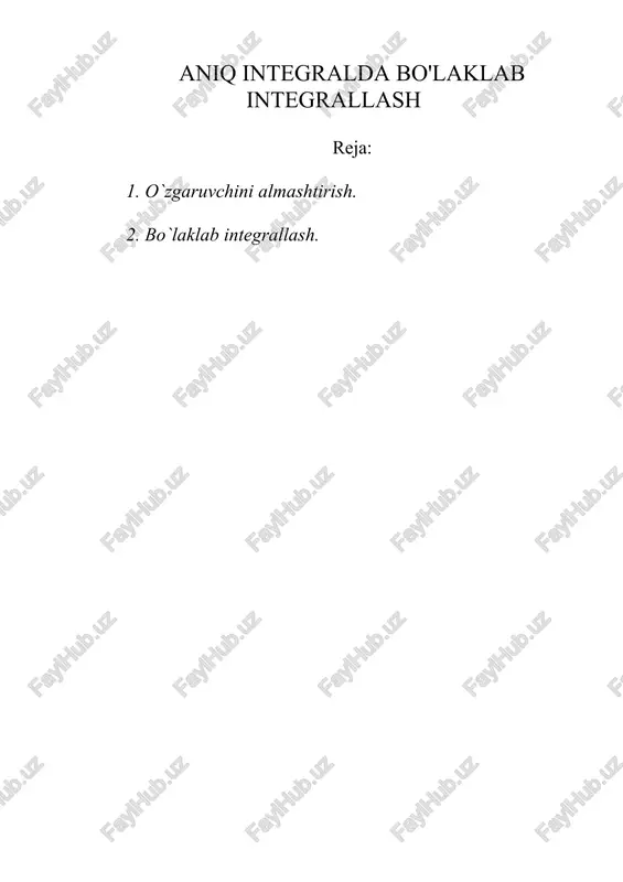 aniq integralda bo'laklab integrallash — DOC