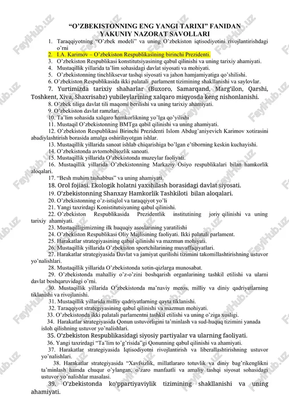 o’zbekistonning eng yangi tarixi — DOCX