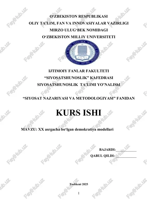xx asrgacha bo‘lgan demokratiya modellari — DOC