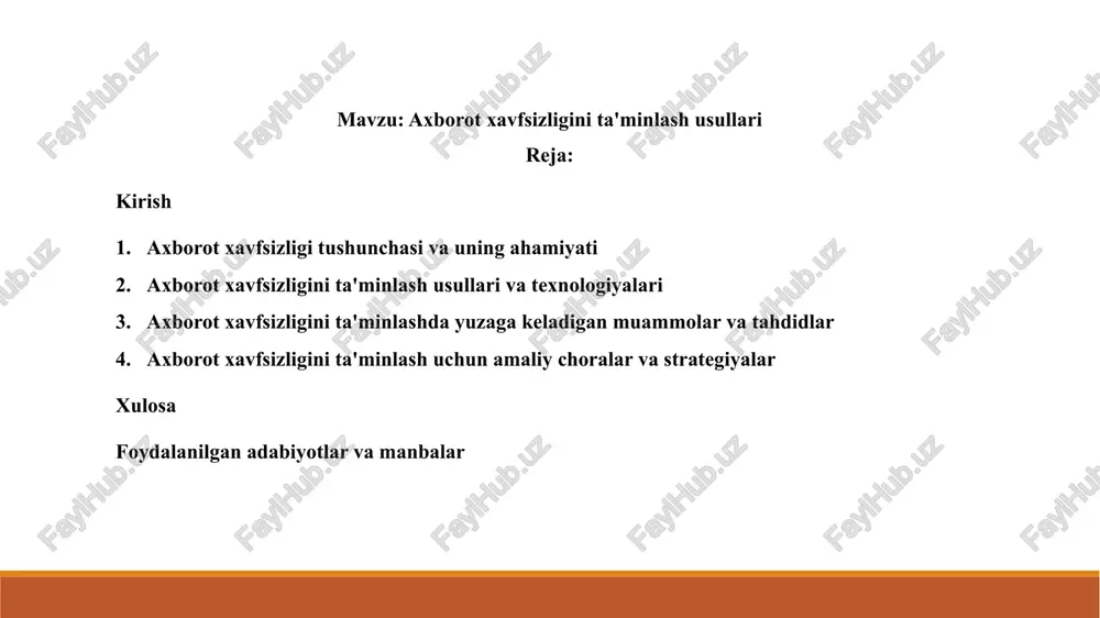 axborotxavfsizligini ta'minlash usullari — PPTX