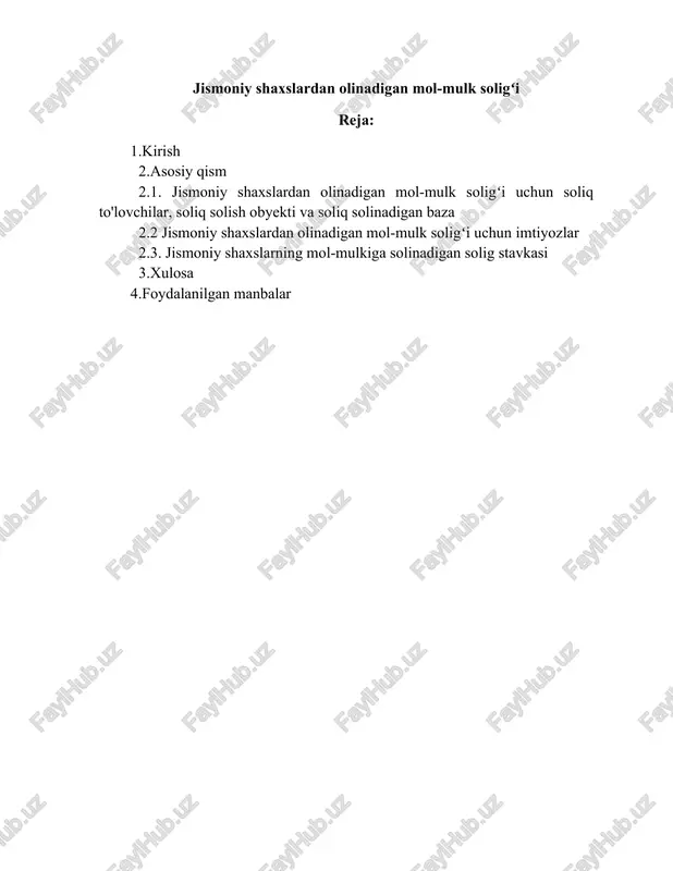 jismoniy shaxslardan olinadigan mol-mulk soligʻi — DOCX
