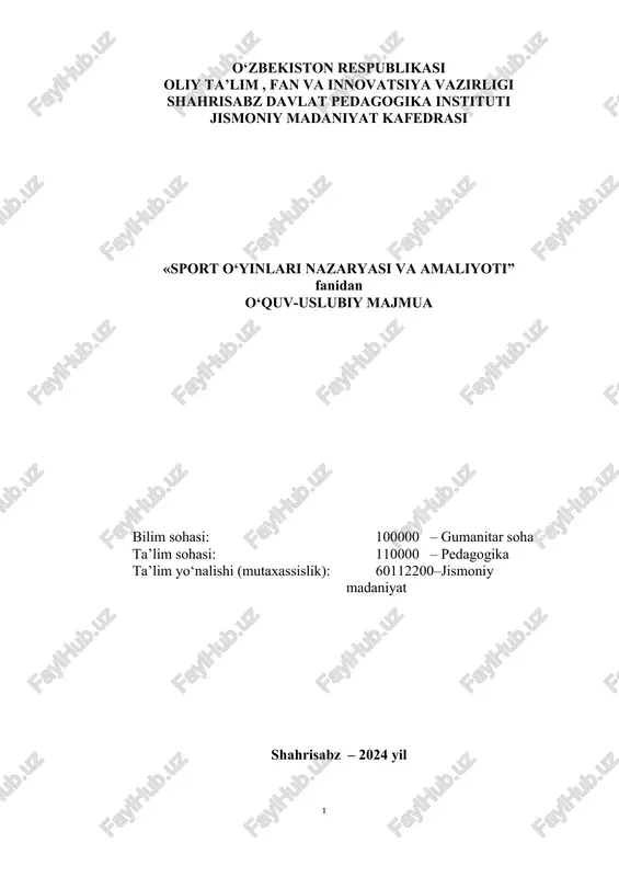 sport o‘yinlari nazaryasi va amaliyoti — DOCX