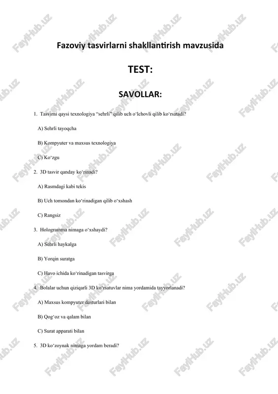 fazoviy tasvirlarni shakllantirish mavzusida — DOCX