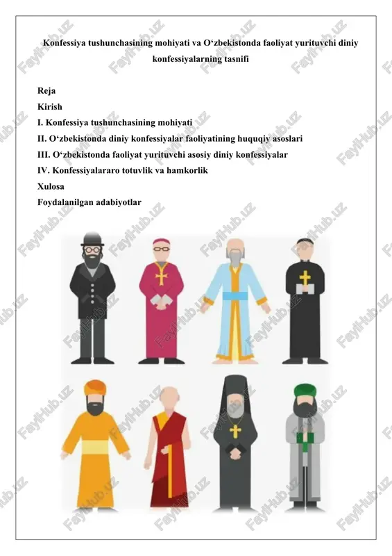 konfessiya tushunchasi va diniy konfessiyalar — DOCX