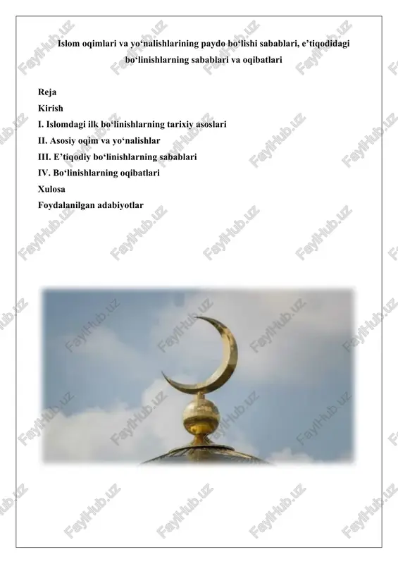 islom oqimlari va yo‘nalishlarining paydo bo‘lishi sabablari — DOCX