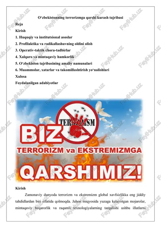 o‘zbekistonning terrorizmga qarshi kurash tajribasi — DOCX