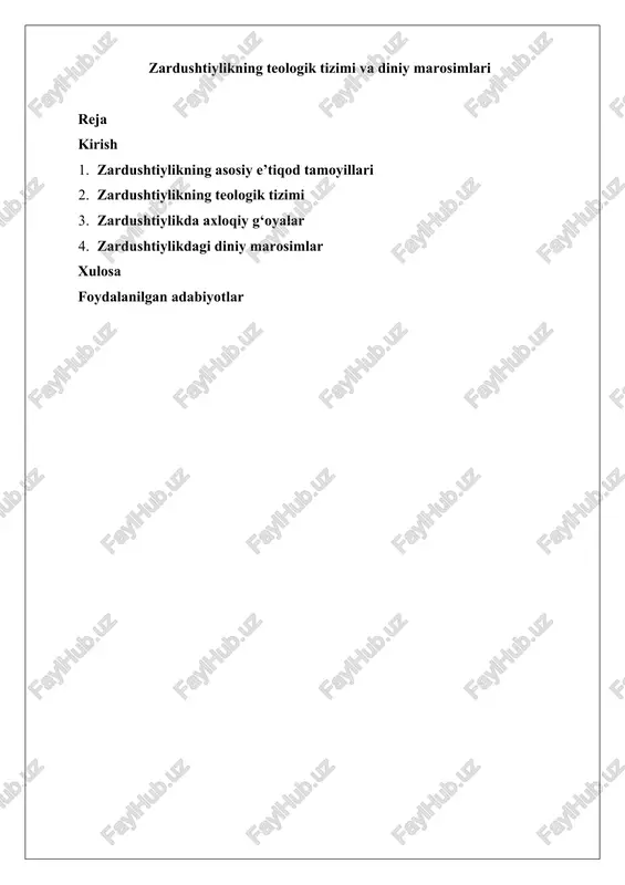 zardushtiylikning teologik tizimi va diniy marosimlari — DOCX