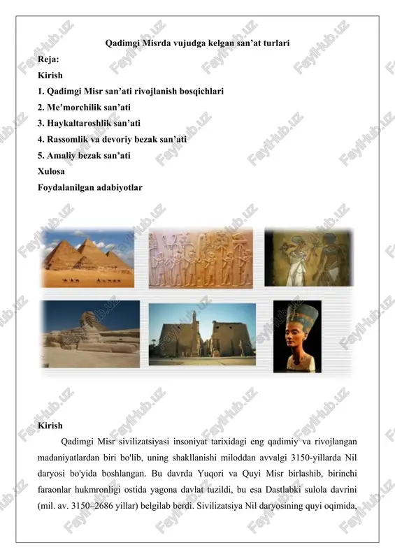 qadimgi misrda vujudga kelgan san’at turlari — DOCX