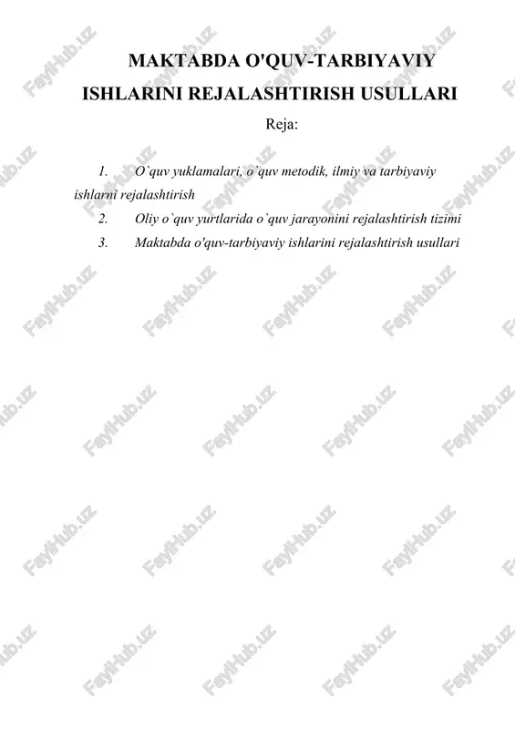 maktabda o'quv-tarbiyaviy ishlarini rejalashtirish usullari — DOC