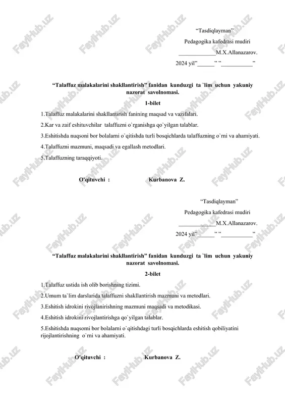 talaffuz malakalarini shakllantirish — DOC
